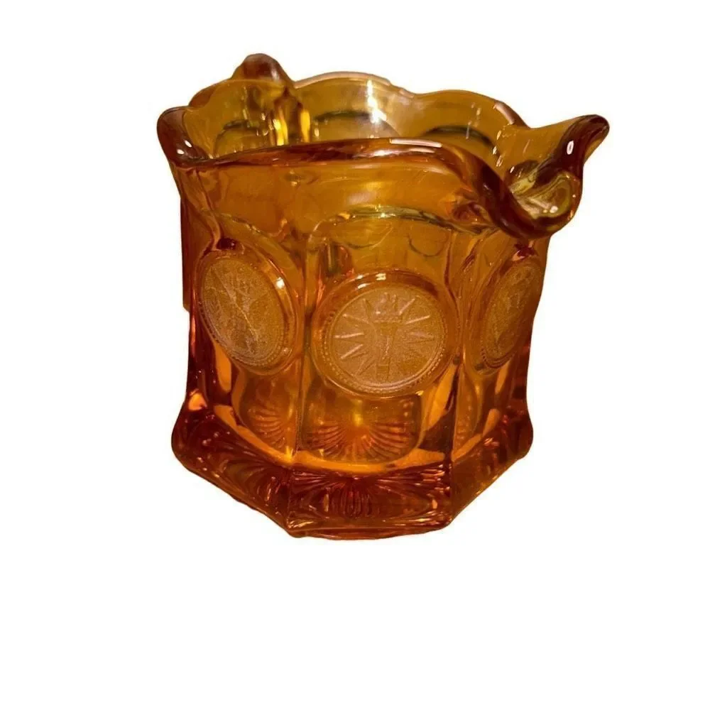 Vintage Amber Fostoria Coin Glass Creamer Pitcher 1887 Over Eagle accent